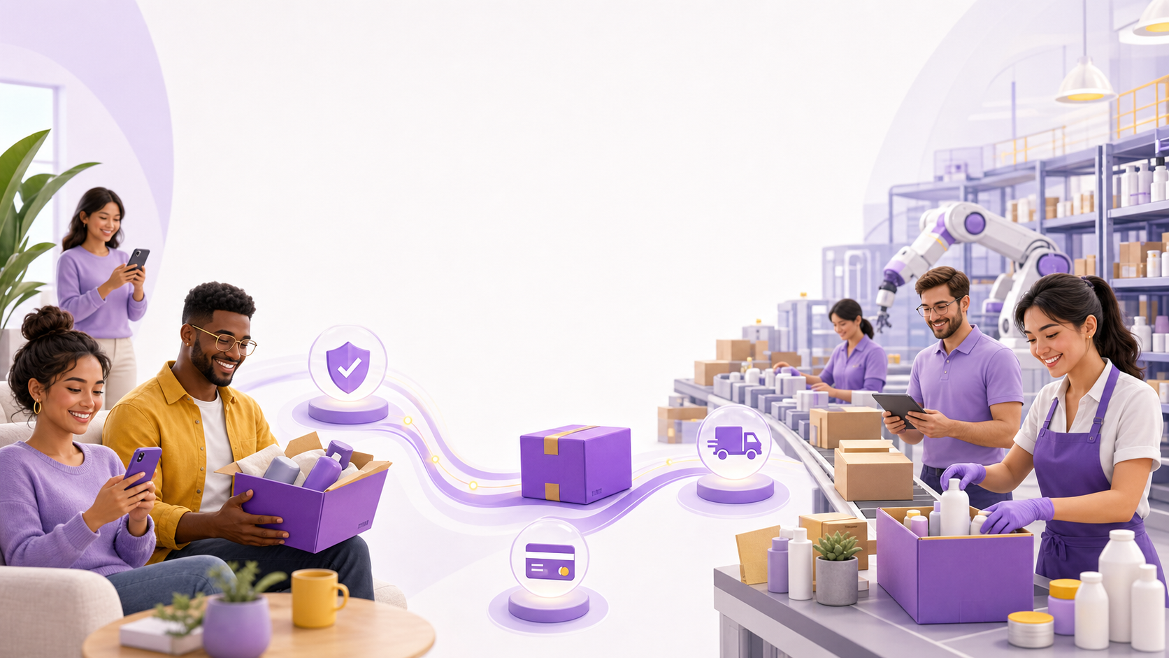 Shoppers connected directly to a modern manufacturer through secure payment and delivery