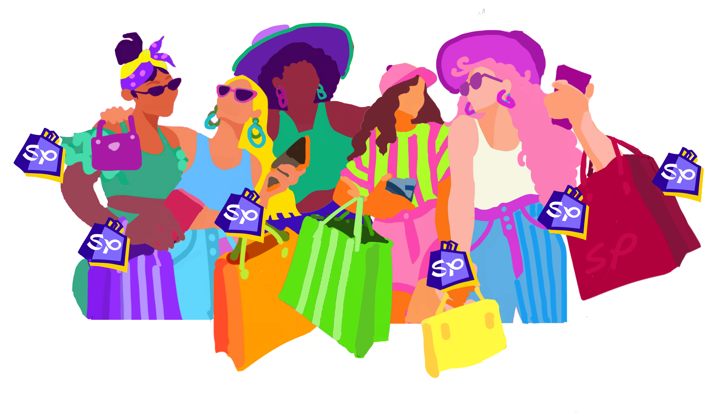 Happy shoppers carrying ShoperPal bags